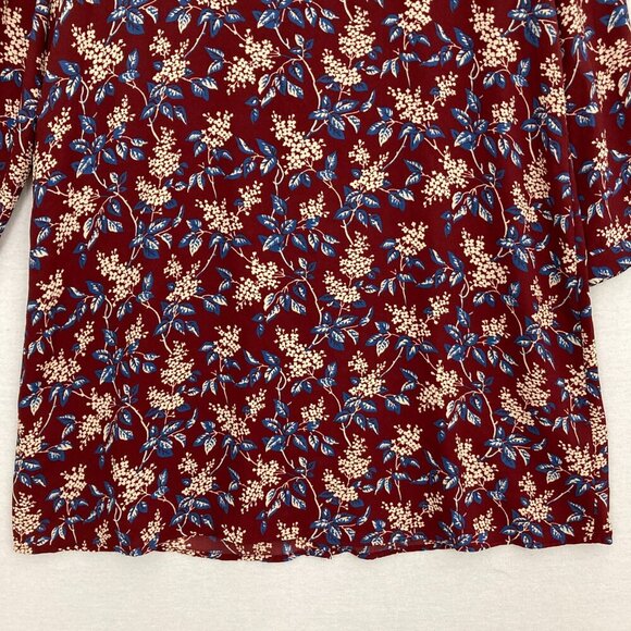 Madewell Burgundy Floral V Neck Button Back Long Sleeve Feminine Dress Medium - Picture 5 of 13
